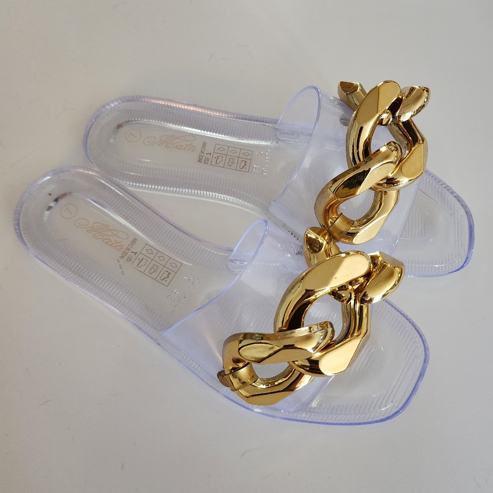 Mata Shoes-Vacay Mode|Square Toe Chunky Gold Chain Sandal|Womens Size 7|NEW